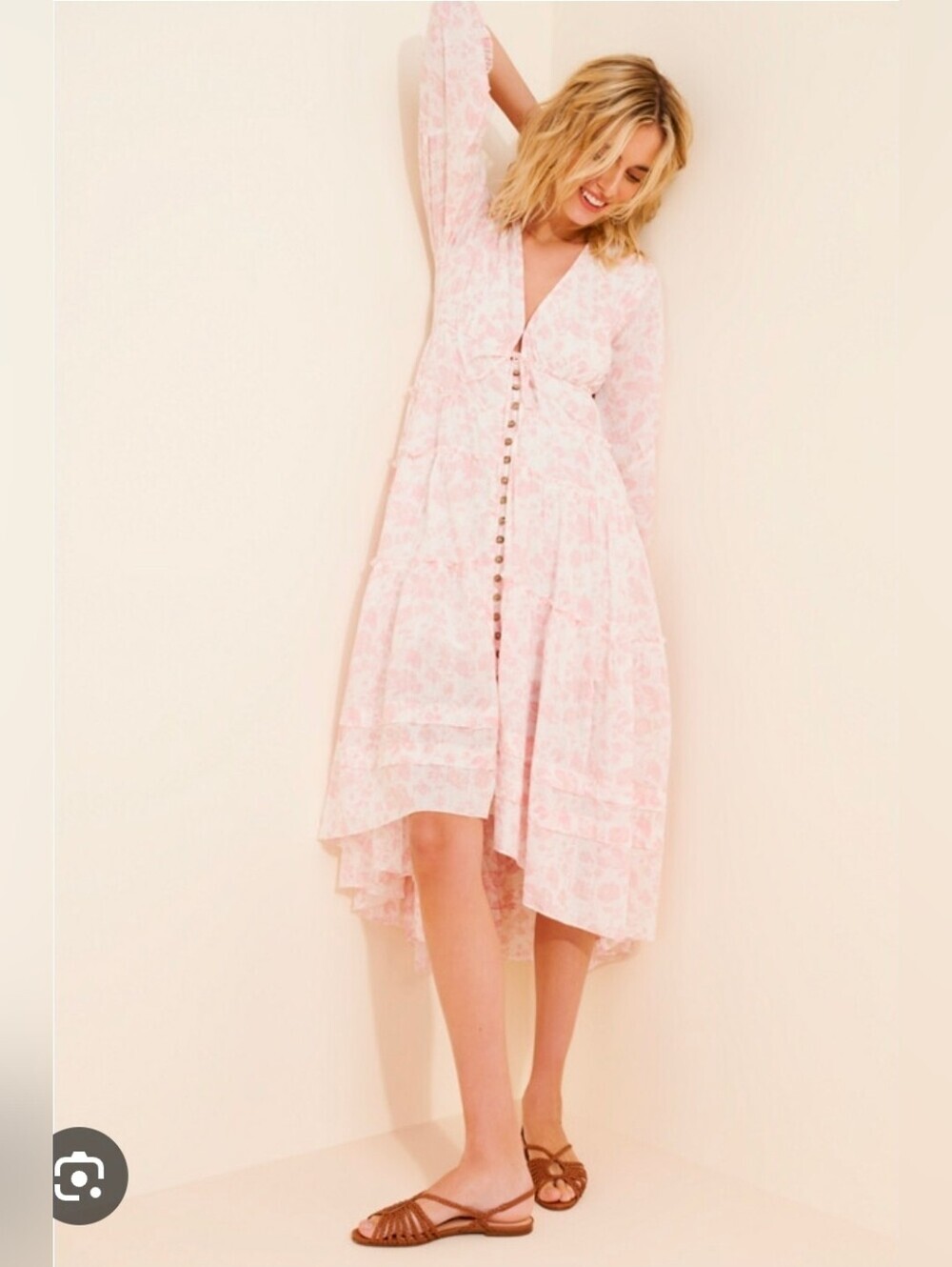 Free People Pappiet Floral MIDI Dress White Size XS 1760